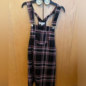 No Comment Plaid Overall Dress